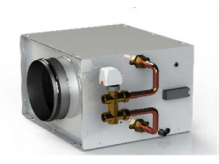 Kit controllo temperatura di mandata composto da: batteria ad acqua da canale + valvola acqua + servomotore modulante 0-10 V + sonda mandata + regolazione (disponibile solo in abbinamento al controllo evoluto): portata aria fino a 250 m 3/h Ø 160 mm Acces